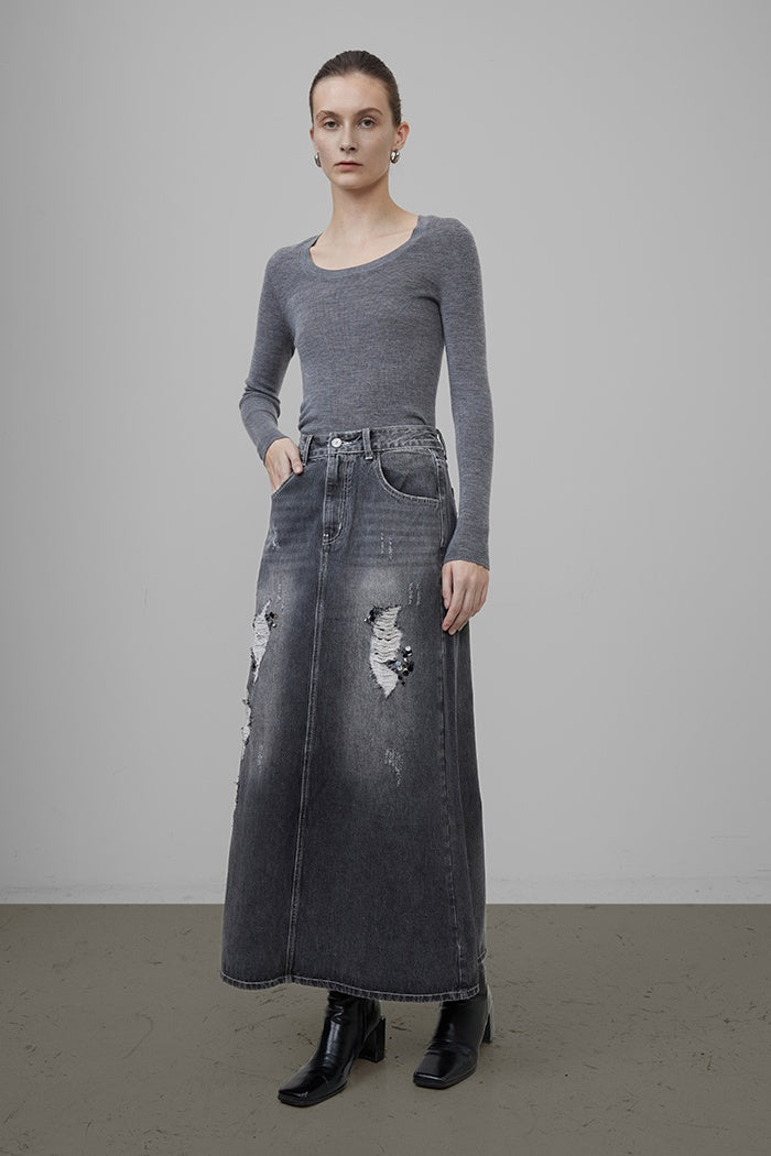 Worn-In Cool A-Line Midi Skirt