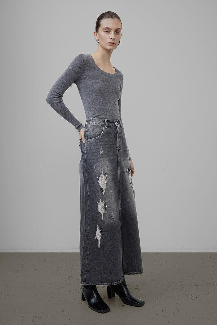 Worn-In Cool A-Line Midi Skirt