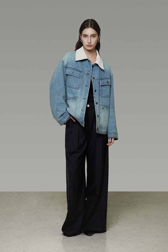 Effortless Retro Washed Denim Jacket