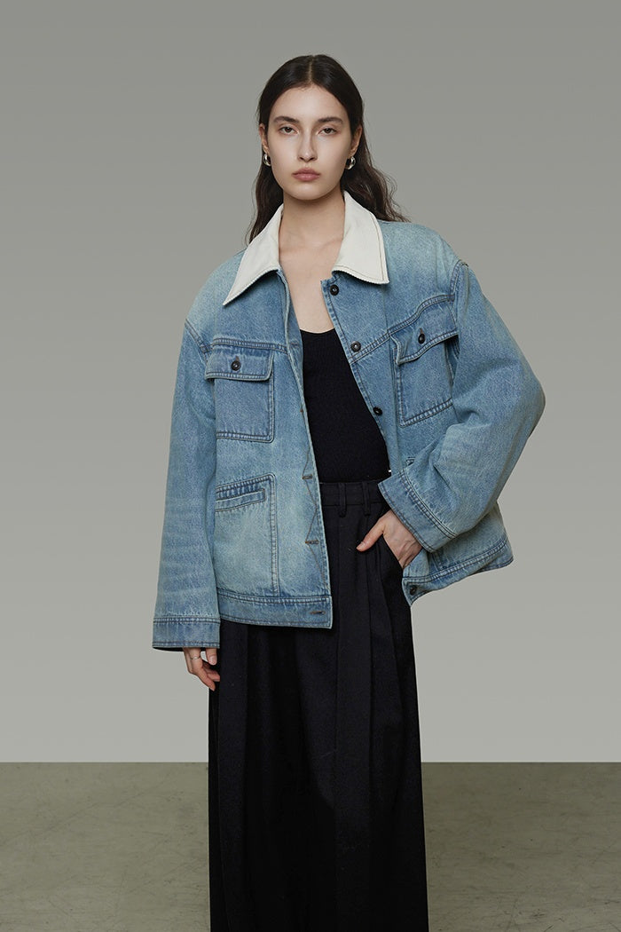 Effortless Retro Washed Denim Jacket