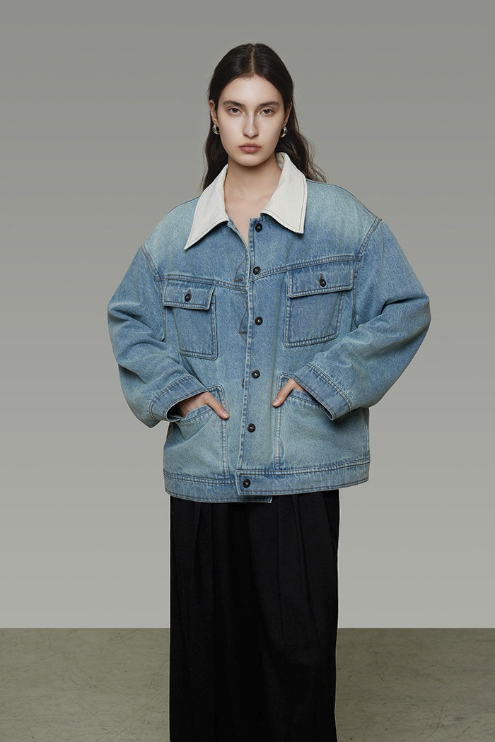 Effortless Retro Washed Denim Jacket