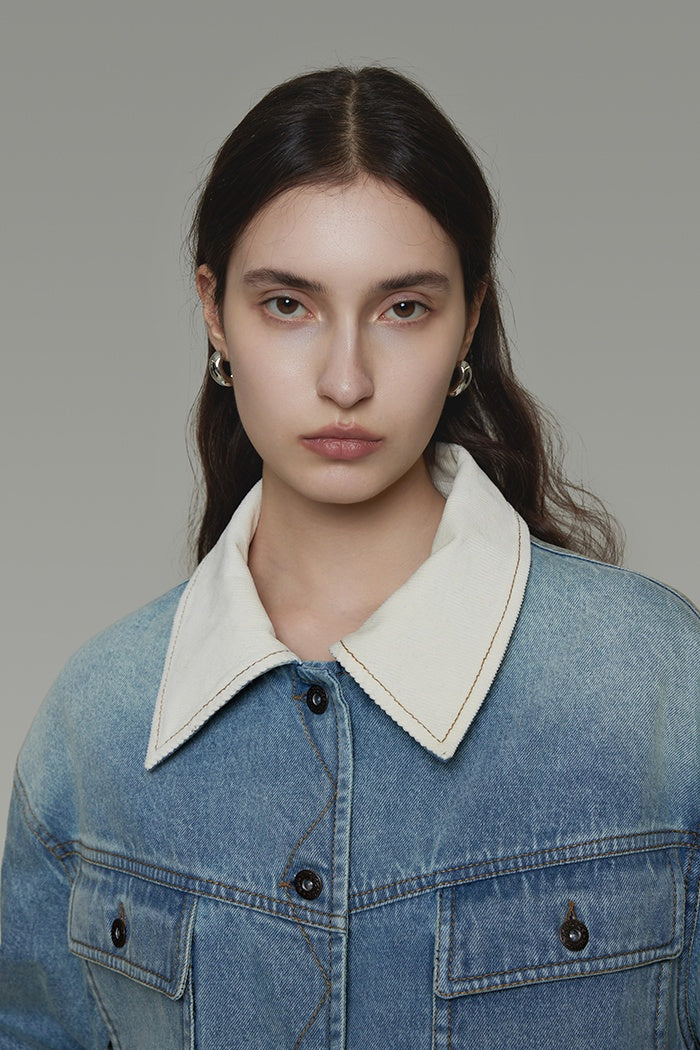 Effortless Retro Washed Denim Jacket