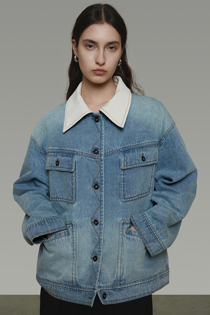 Effortless Retro Washed Denim Jacket