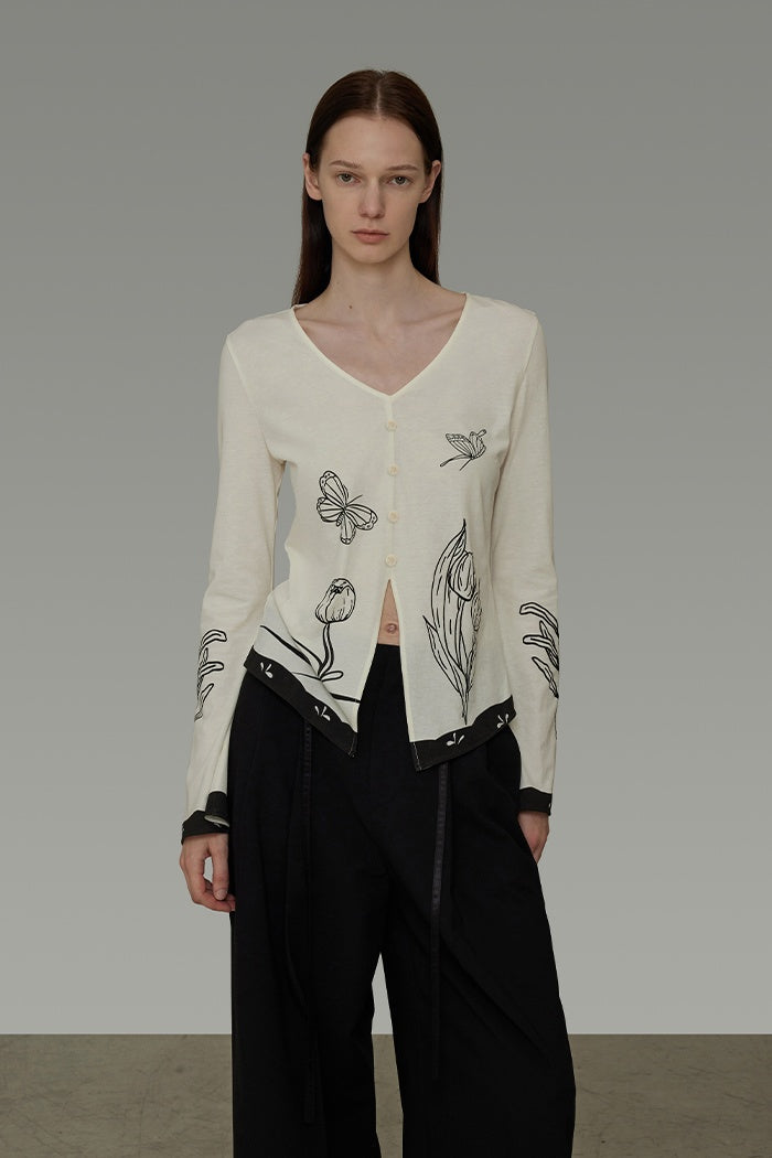 Artful Sketch V-Neck Knit Top