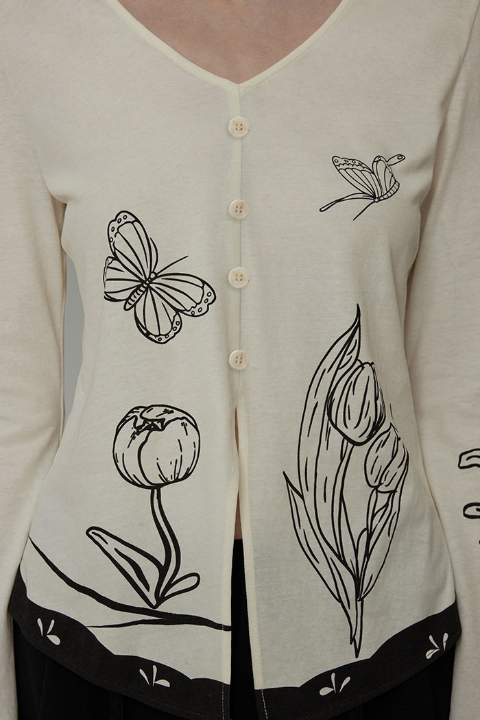 Artful Sketch V-Neck Knit Top