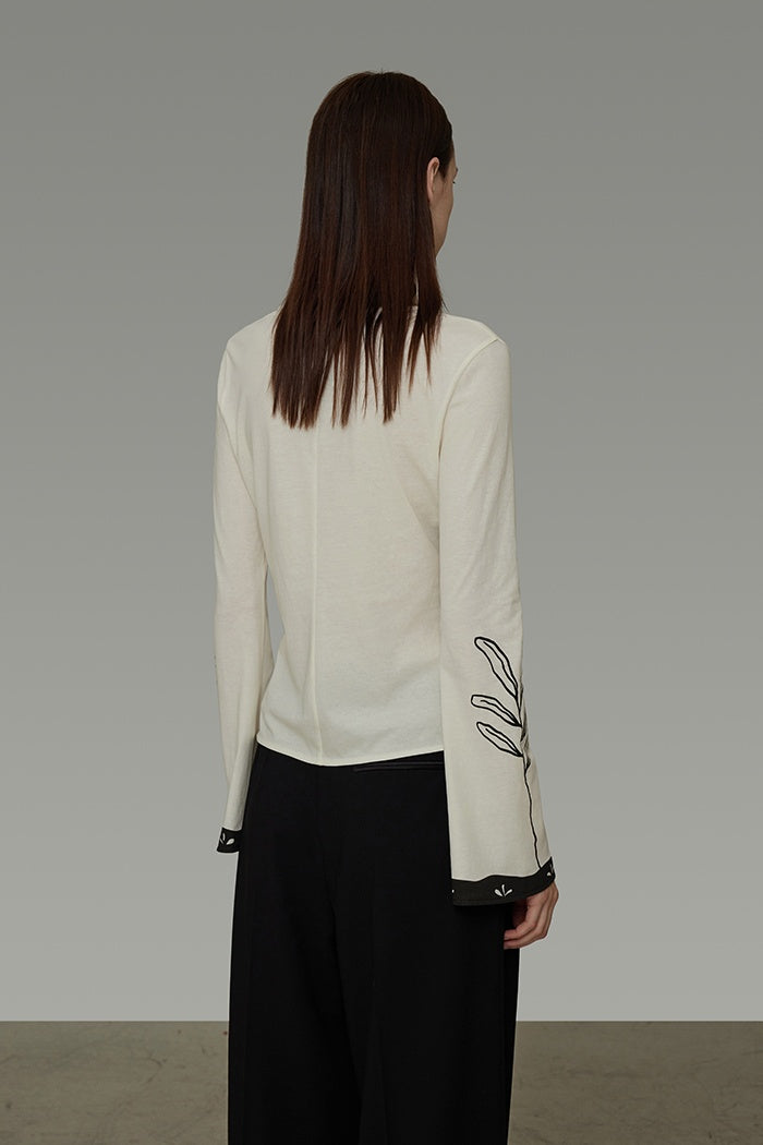 Artful Sketch V-Neck Knit Top