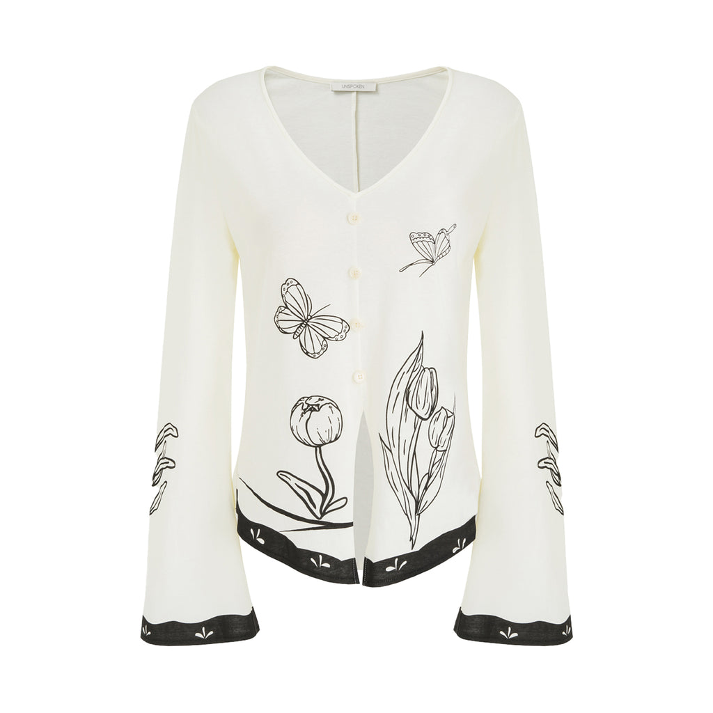 Artful Sketch V-Neck Knit Top