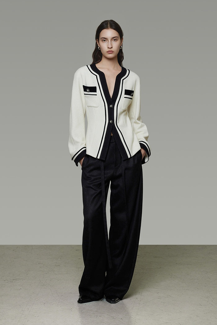 Chic Retro Contrast Knit Cardigan