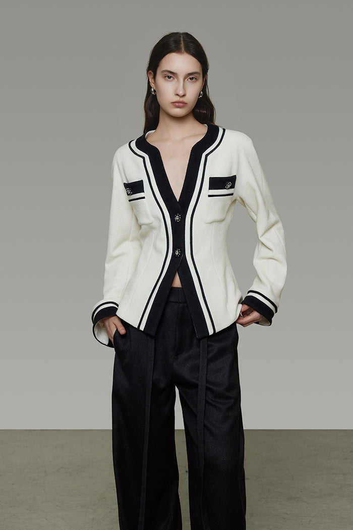 Chic Retro Contrast Knit Cardigan