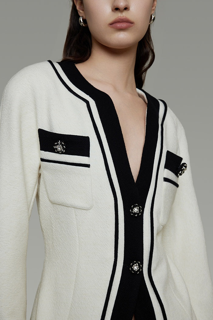 Chic Retro Contrast Knit Cardigan