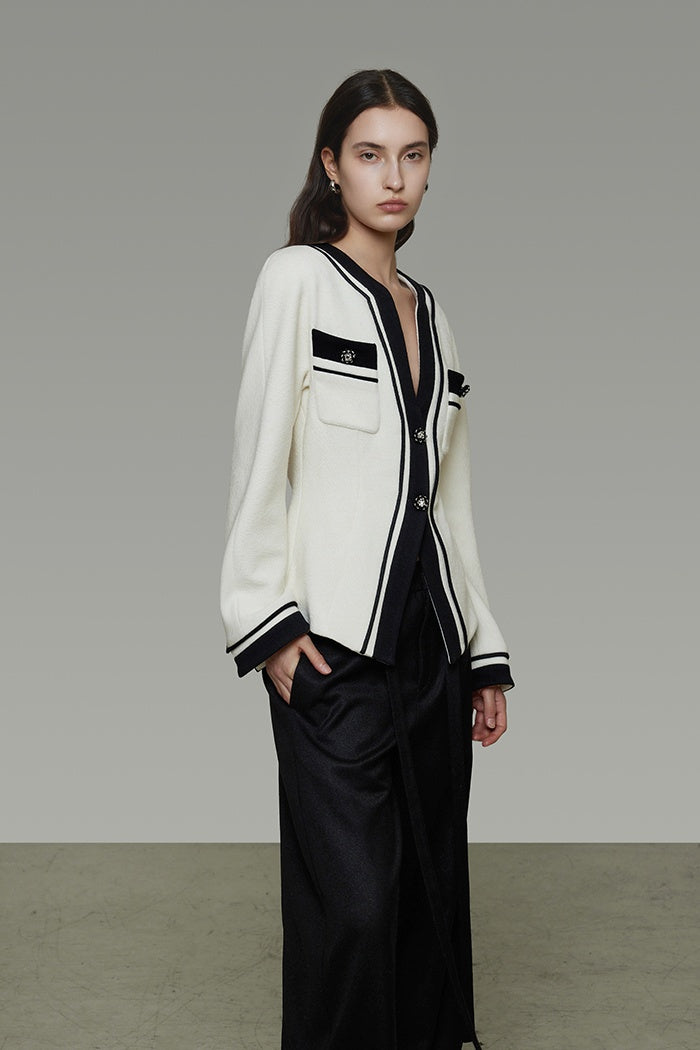 Chic Retro Contrast Knit Cardigan