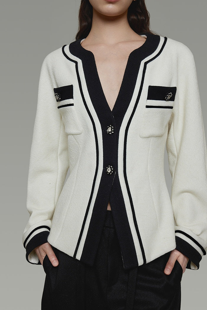 Chic Retro Contrast Knit Cardigan